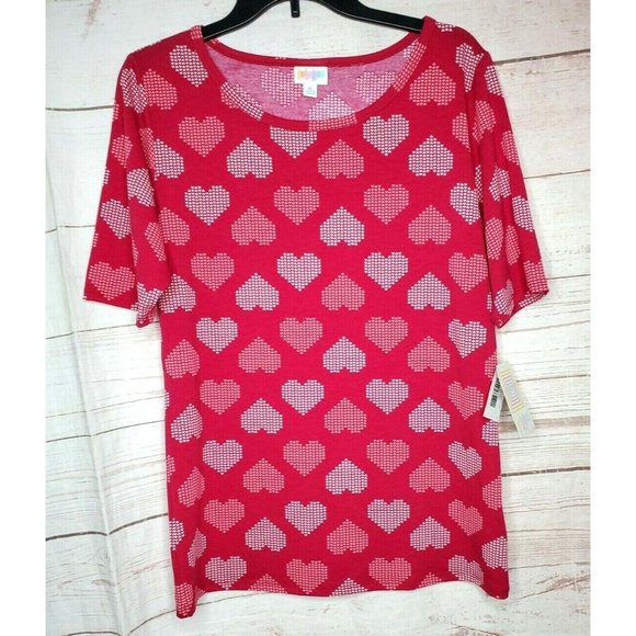 LulaRoe GiGi Simply Comfortable XL Two Tone Pink Heart Short Sleeve Poly/Spandex - Picture 1 of 12